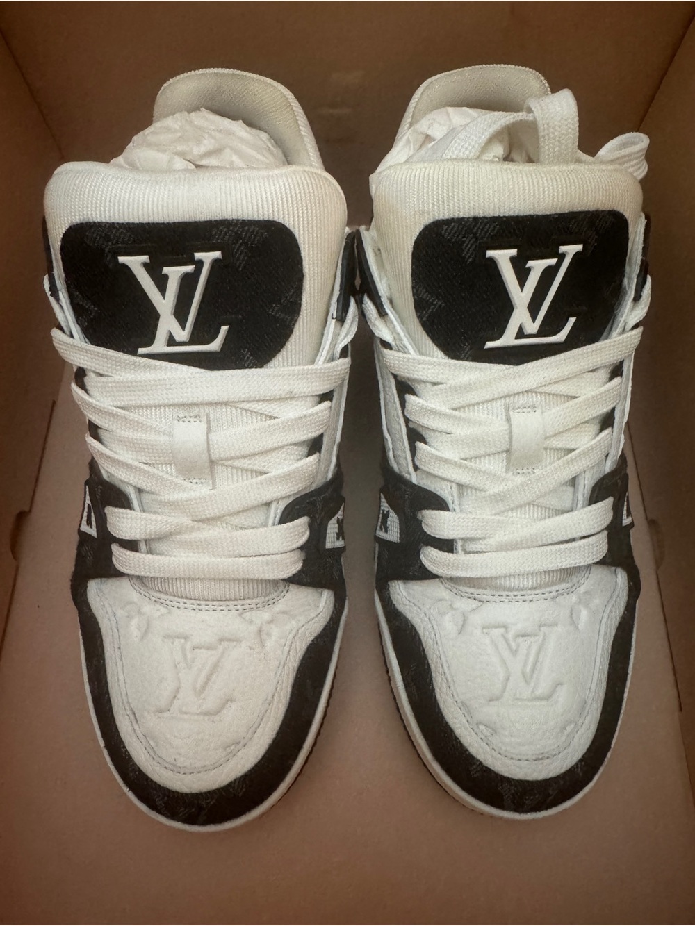 Louis Vuitton White and Black Men's High-Top Sneakers